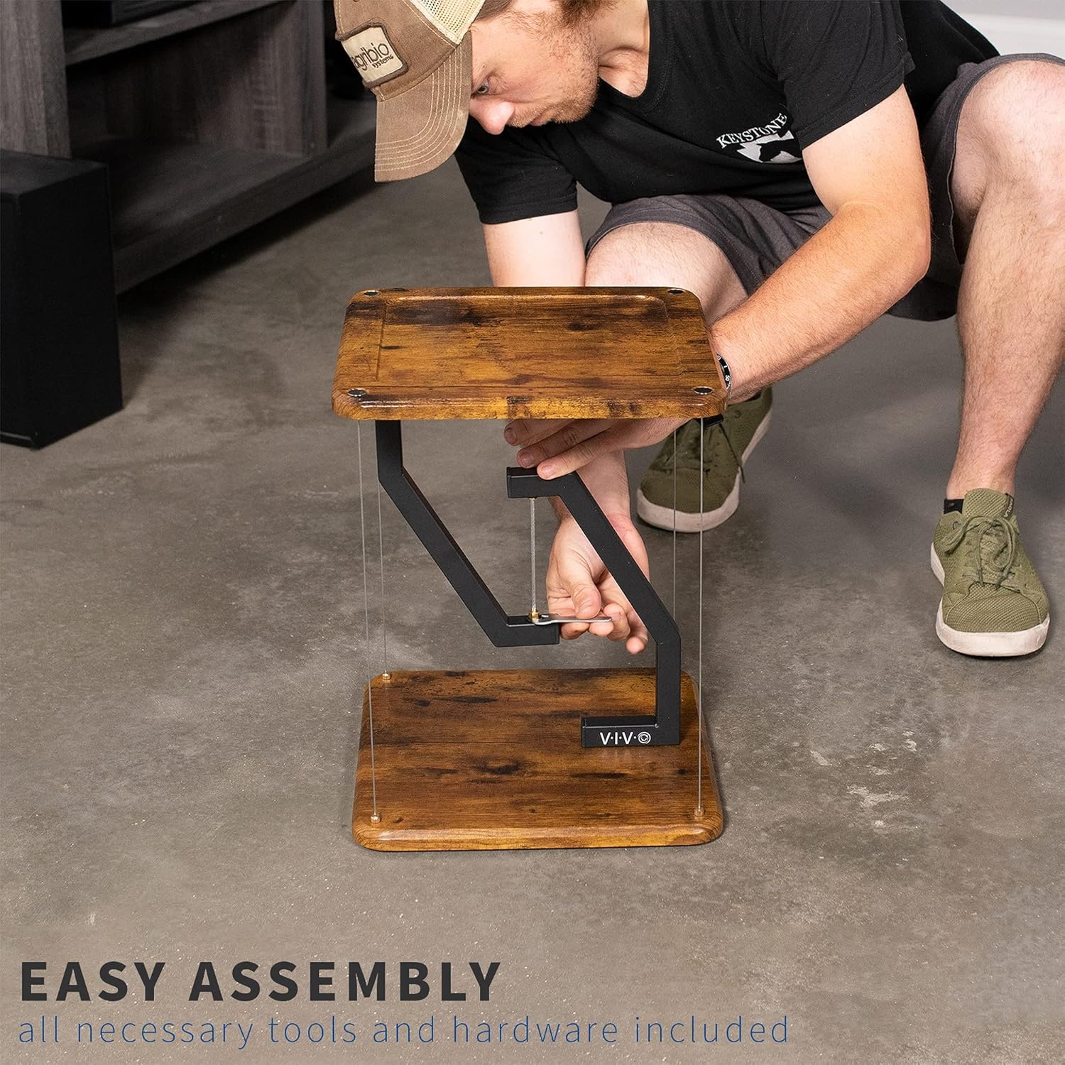 image:imageVIVO AntiGravity 12 inch Speaker Floor Stand Floating Modern Speaker Holder Audio Platform Tensegrity Display Shelf 24 inches High Rustic Vintage Brown Surface Black Frame STANDTEN02DVintage Brown