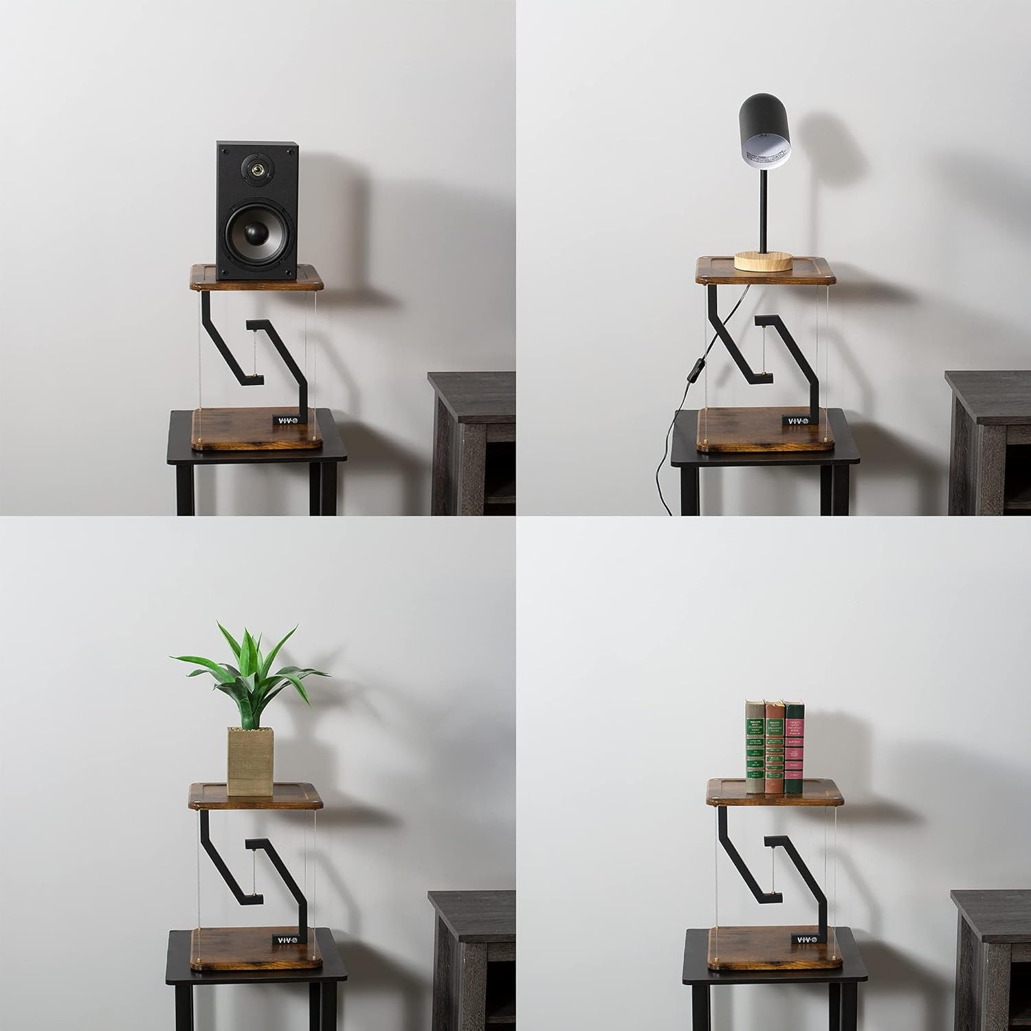 image:imageVIVO AntiGravity 12 inch Speaker Floor Stand Floating Modern Speaker Holder Audio Platform Tensegrity Display Shelf 24 inches High Rustic Vintage Brown Surface Black Frame STANDTEN02DVintage Brown