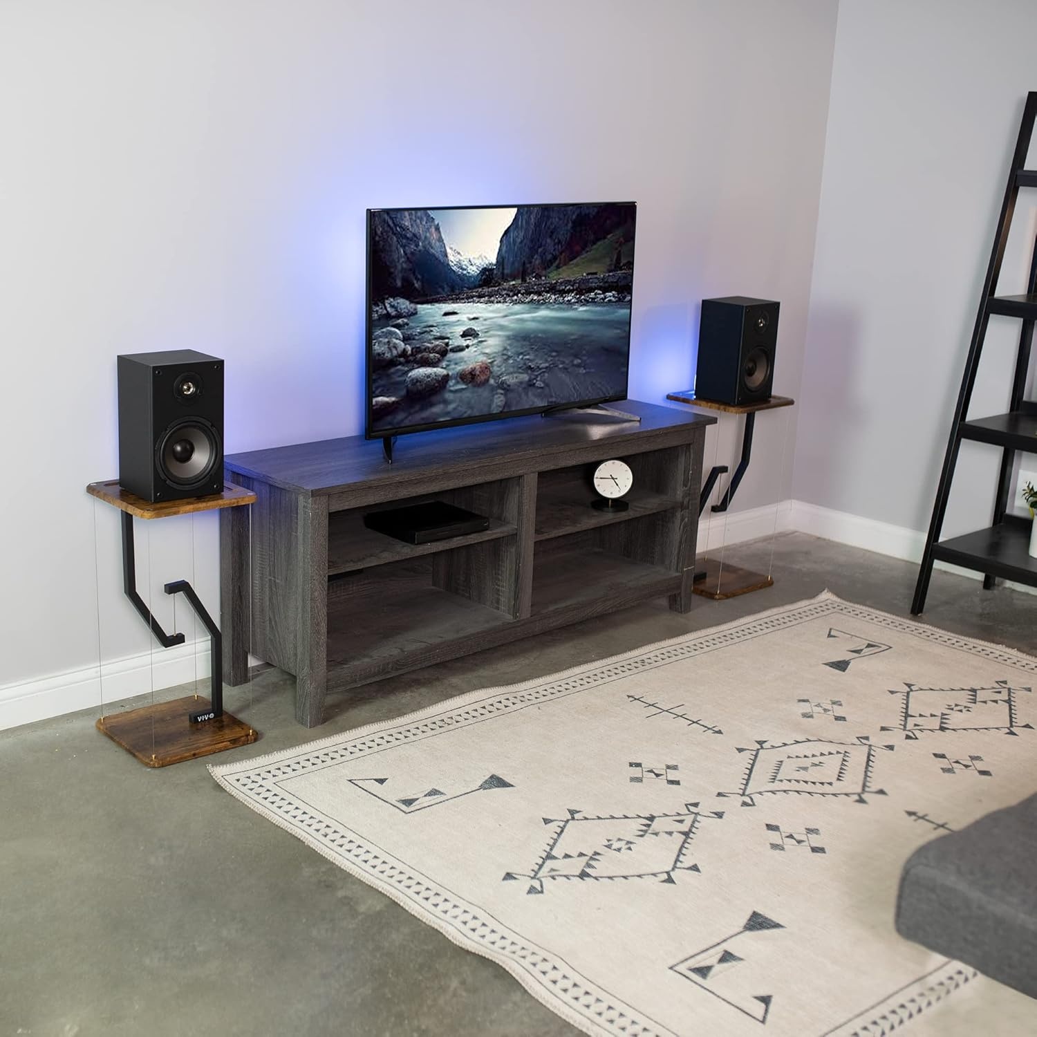 image:imageVIVO AntiGravity 12 inch Speaker Floor Stand Floating Modern Speaker Holder Audio Platform Tensegrity Display Shelf 24 inches High Rustic Vintage Brown Surface Black Frame STANDTEN02DVintage Brown