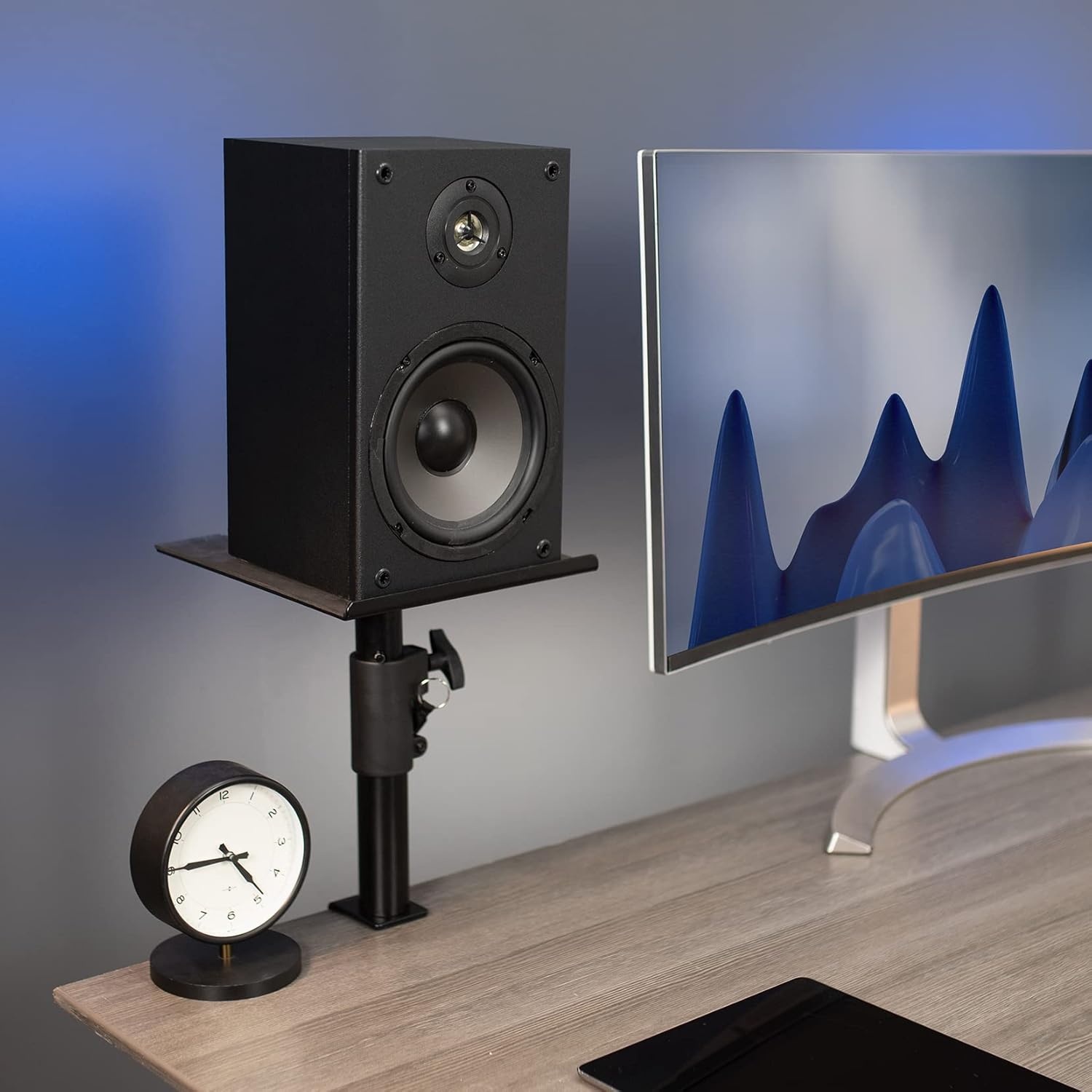image:imageVIVO Clampon Speaker Stand Desk Mount Set 10 x 9 inch Trays Height Adjustment and Tilt Universal Audio Holders for Computer and Bookshelf Speakers Elevated Sound 2 Pack Black MOUNTSP01CBBlack