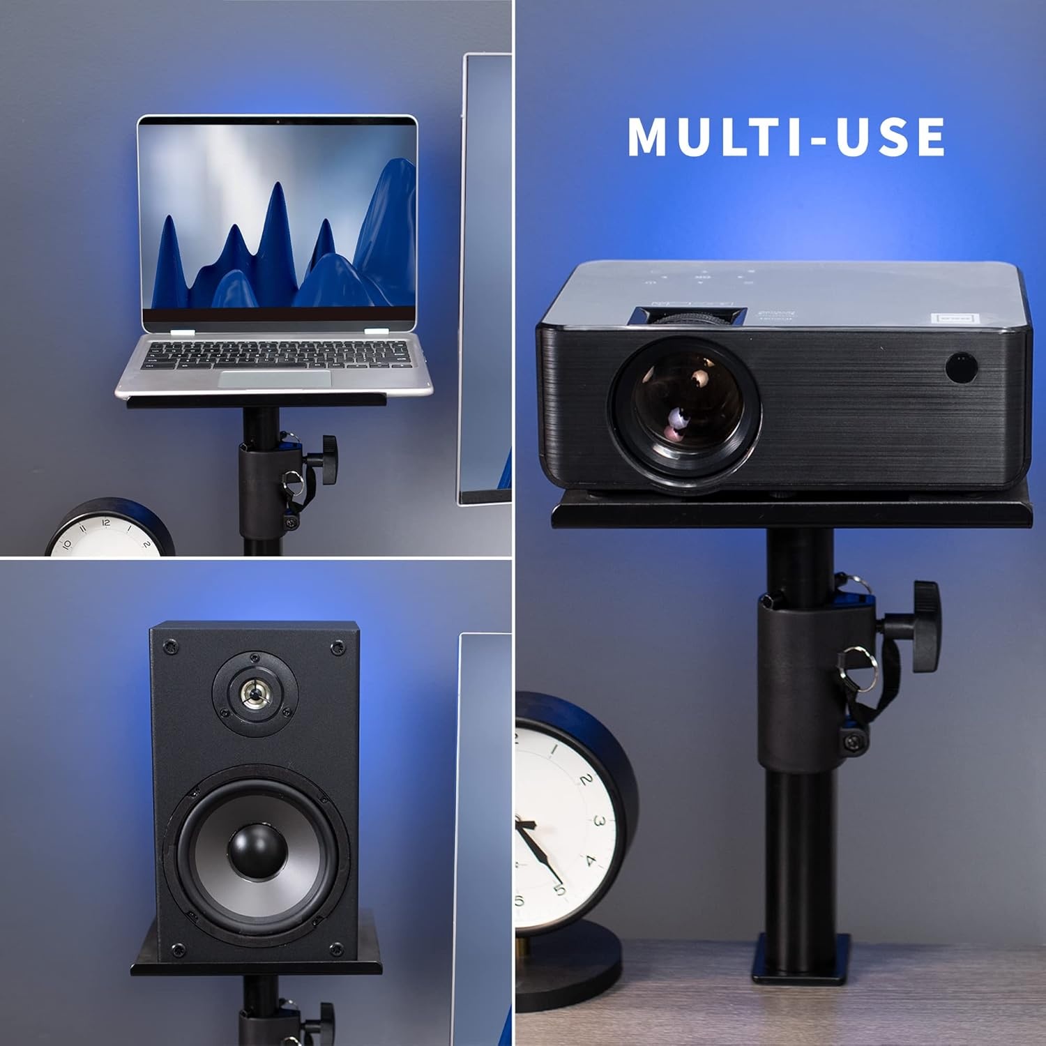 image:imageVIVO Clampon Speaker Stand Desk Mount Set 10 x 9 inch Trays Height Adjustment and Tilt Universal Audio Holders for Computer and Bookshelf Speakers Elevated Sound 2 Pack Black MOUNTSP01CBBlack