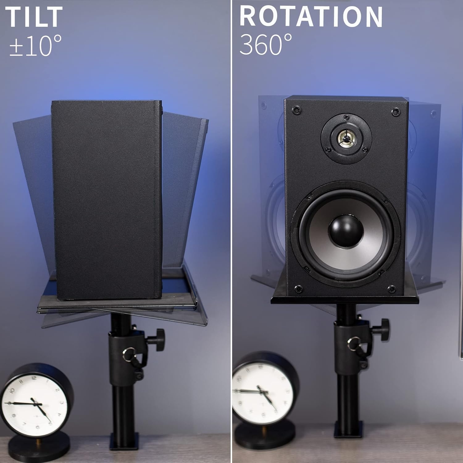 image:imageVIVO Clampon Speaker Stand Desk Mount Set 10 x 9 inch Trays Height Adjustment and Tilt Universal Audio Holders for Computer and Bookshelf Speakers Elevated Sound 2 Pack Black MOUNTSP01CBBlack