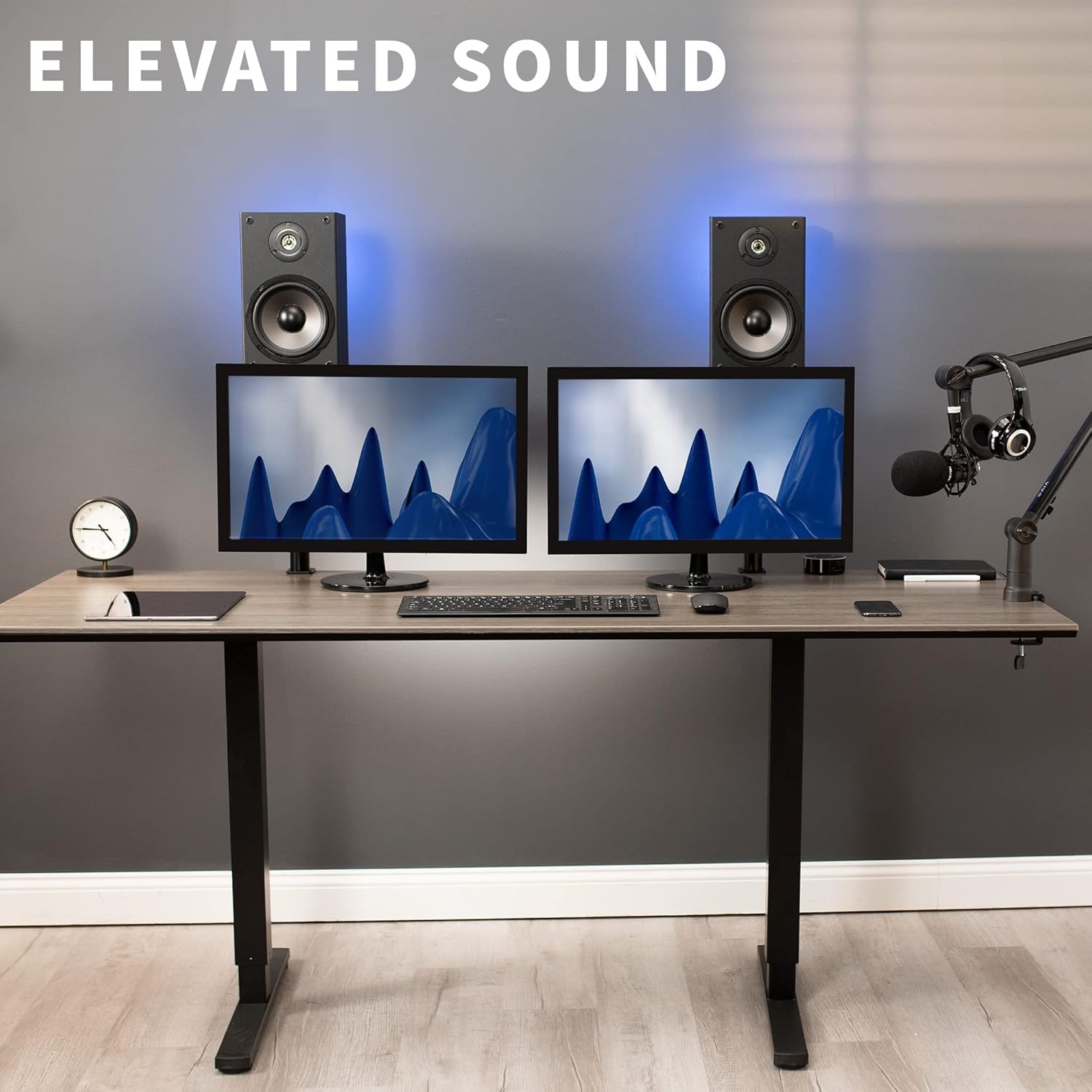 image:imageVIVO Clampon Speaker Stand Desk Mount Set 10 x 9 inch Trays Height Adjustment and Tilt Universal Audio Holders for Computer and Bookshelf Speakers Elevated Sound 2 Pack Black MOUNTSP01CBBlack