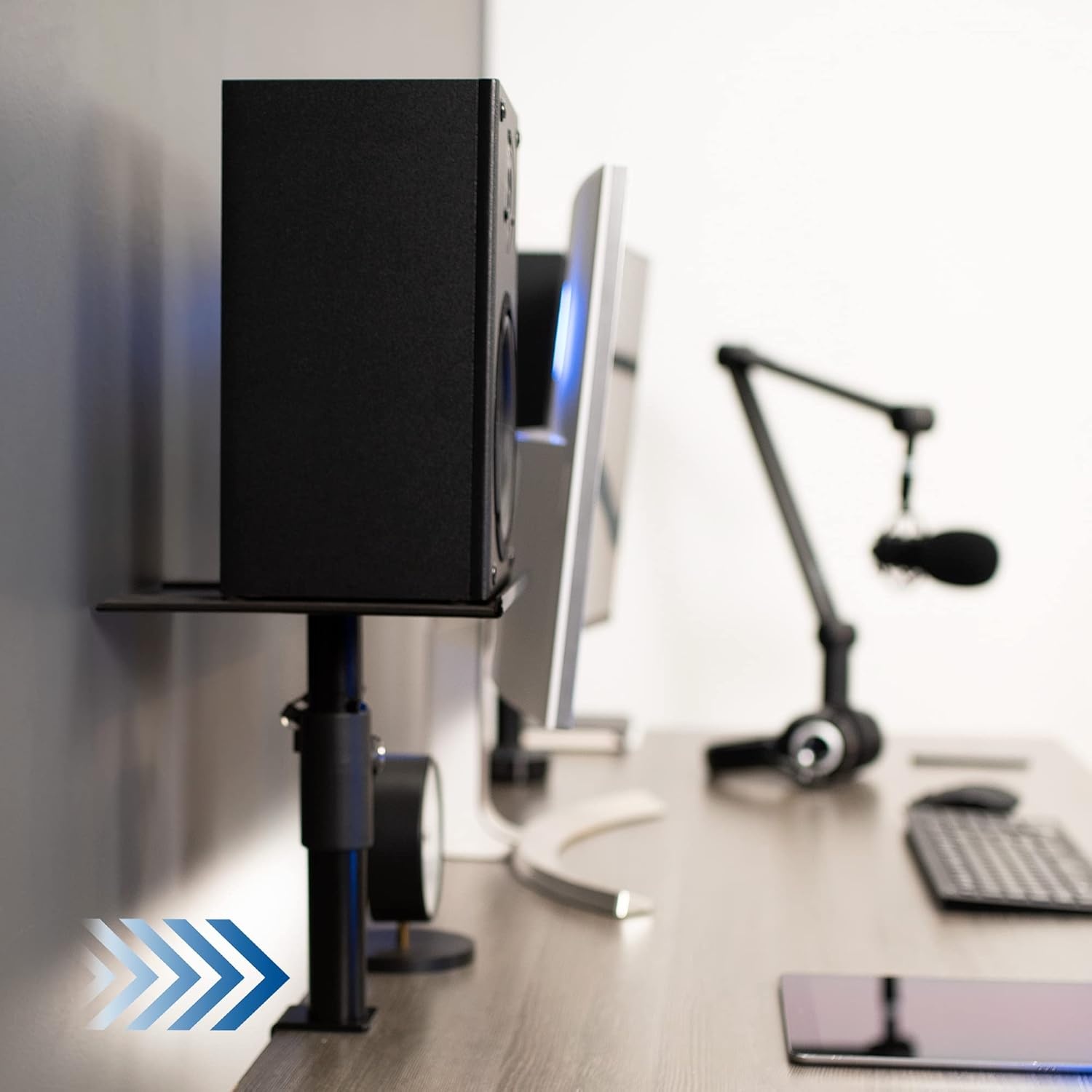 image:imageVIVO Clampon Speaker Stand Desk Mount Set 10 x 9 inch Trays Height Adjustment and Tilt Universal Audio Holders for Computer and Bookshelf Speakers Elevated Sound 2 Pack Black MOUNTSP01CBBlack