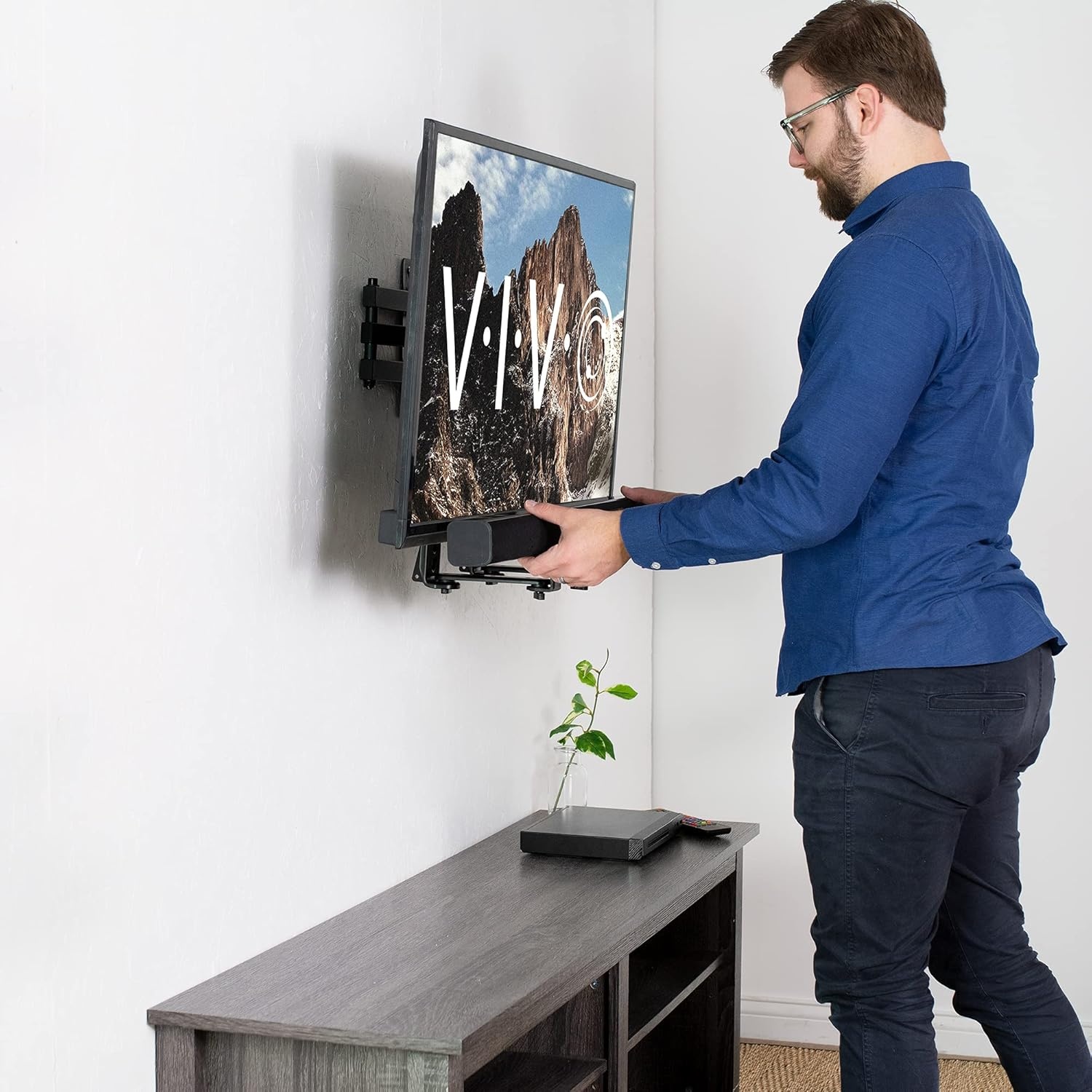 image:imageVIVO Steel Soundbar Bracket Speaker Mount with NonSlip Base Above or Below Wall Mounted TV Fits Most VESA Patterns 33 lbs Capacity MountSPSB5