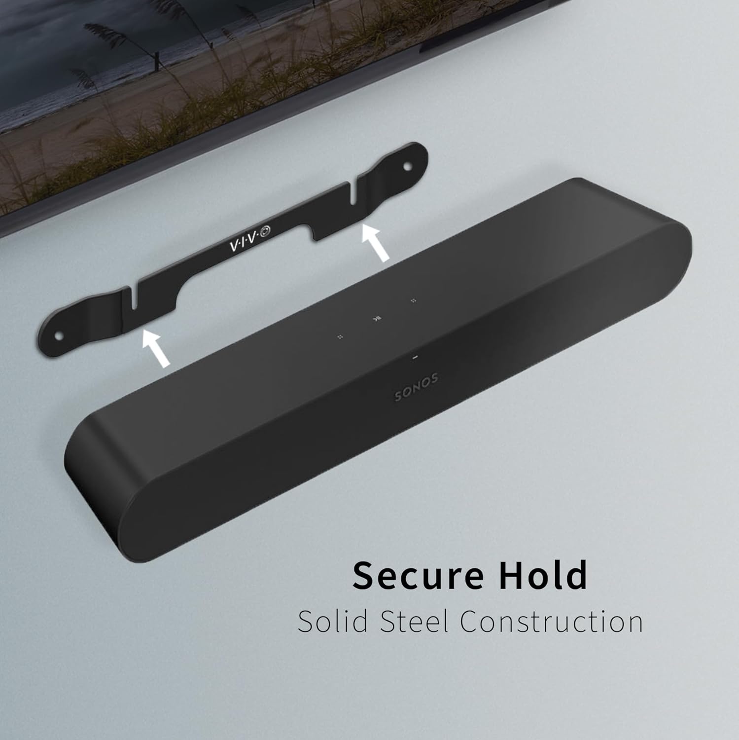 image:imageVIVO Steel Speaker Wall Mount Bracket Designed for Sonos Ray Soundbar Wood Stud Drywall Concrete Installation Mounting Kit Black MOUNTSONOS4R