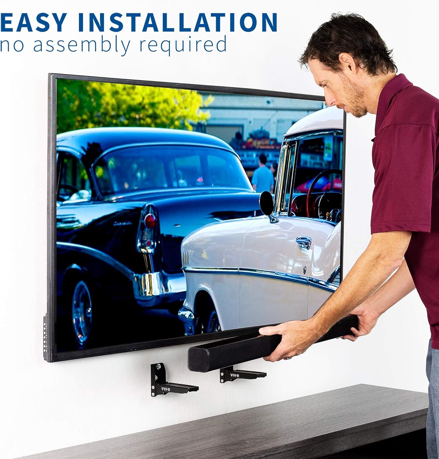 image:imageVIVO Steel Universal Dual Soundbar Wall Mount L Brackets Adjustable Extending Speaker Arm Holders Black MountSPSB4