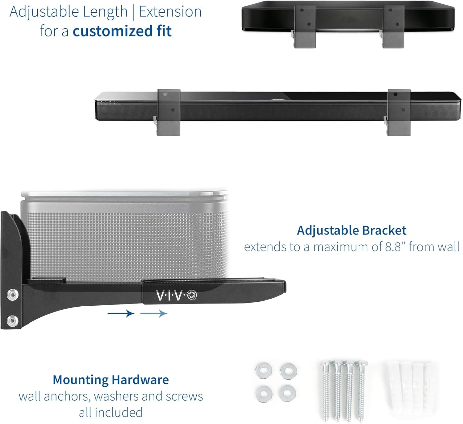image:imageVIVO Steel Universal Dual Soundbar Wall Mount L Brackets Adjustable Extending Speaker Arm Holders Black MountSPSB4