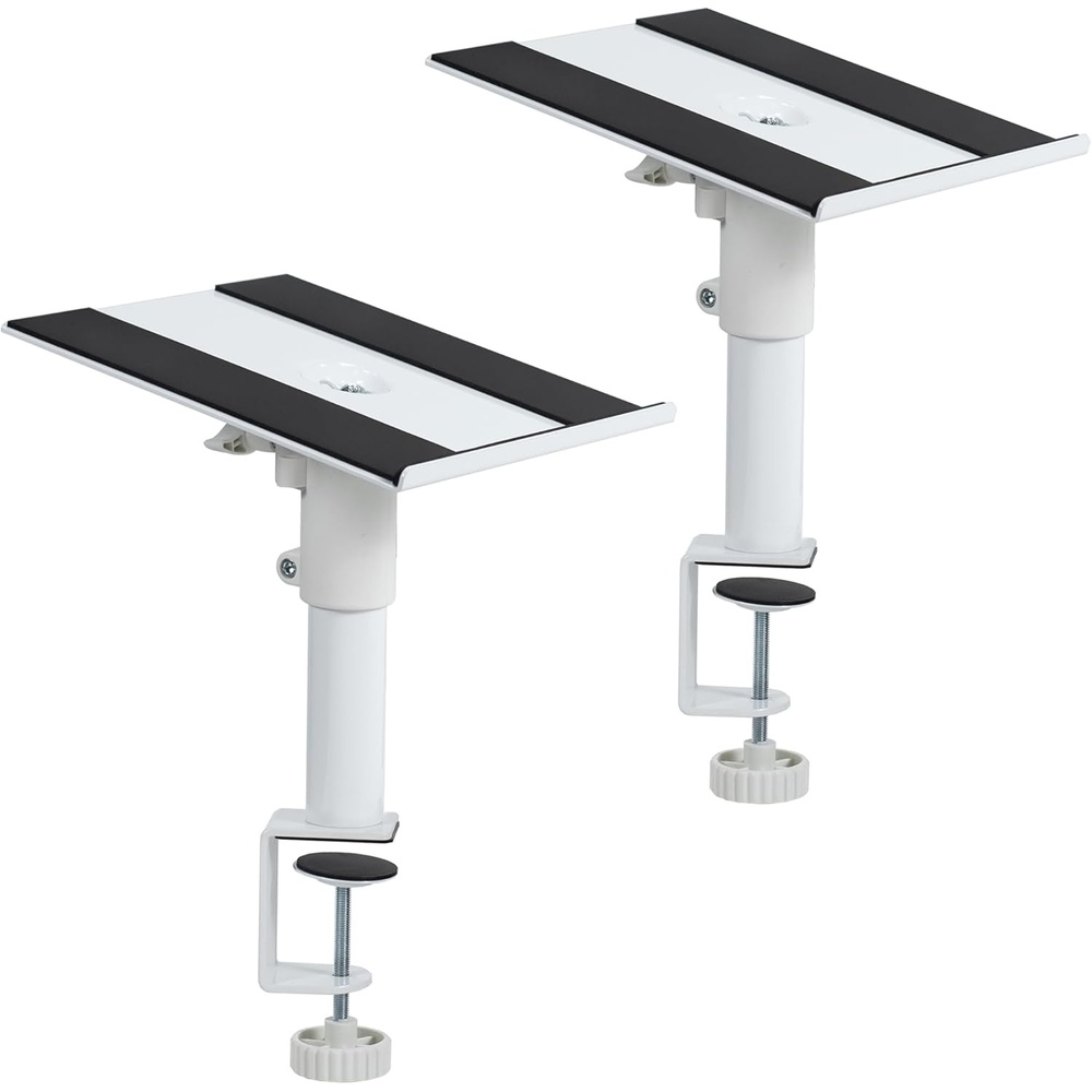 image:imageVIVO Clampon Speaker Stand Desk Mount Set 10 x 9 inch Trays Height Adjustment and Tilt Universal Audio Holders for Computer and Bookshelf Speakers Elevated Sound 2 Pack Black MOUNTSP01CBWhite