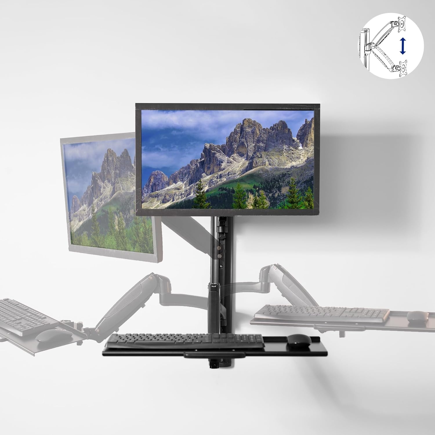 image:imageVIVO Black SitStand Wall Mount Counterbalance Height Adjustable Monitor and Keyboard Workstation for Screens up to 27 inches STANDSIT1KBlack