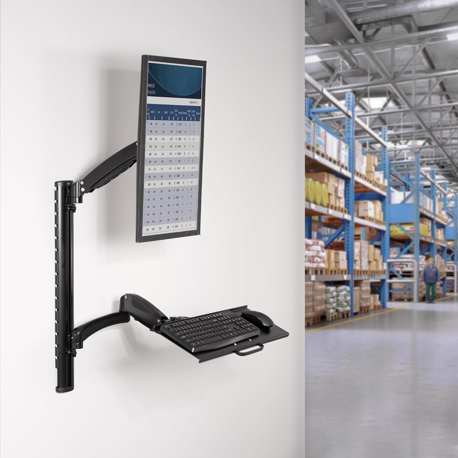 image:imageVIVO Black SitStand Wall Mount Counterbalance Height Adjustable Monitor and Keyboard Workstation for Screens up to 27 inches STANDSIT1KBlack