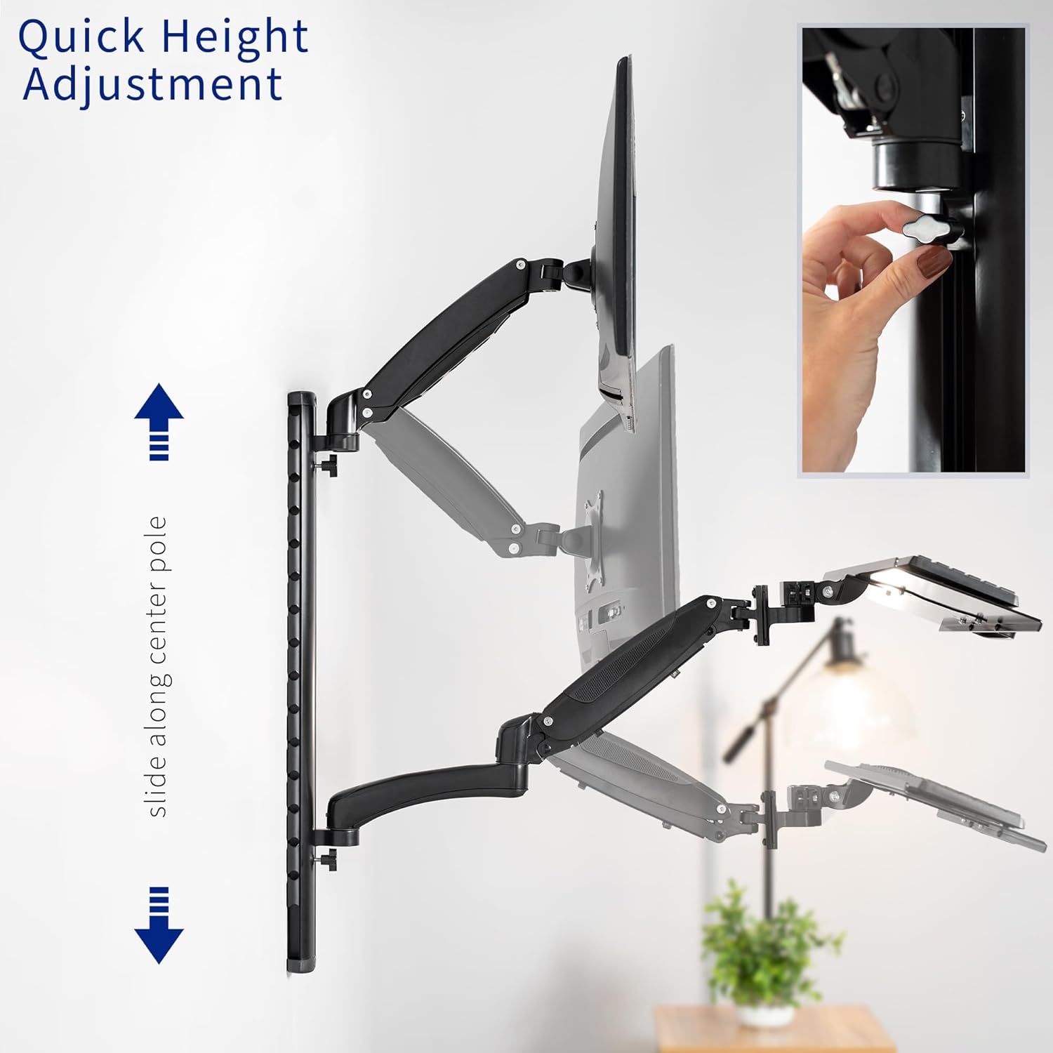 image:imageVIVO Black SitStand Wall Mount Counterbalance Height Adjustable Monitor and Keyboard Workstation for Screens up to 27 inches STANDSIT1KBlack