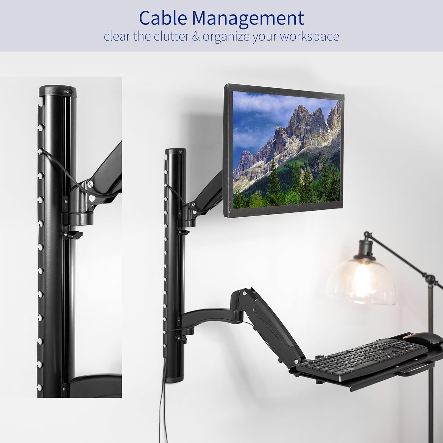 image:imageVIVO Black SitStand Wall Mount Counterbalance Height Adjustable Monitor and Keyboard Workstation for Screens up to 27 inches STANDSIT1KBlack