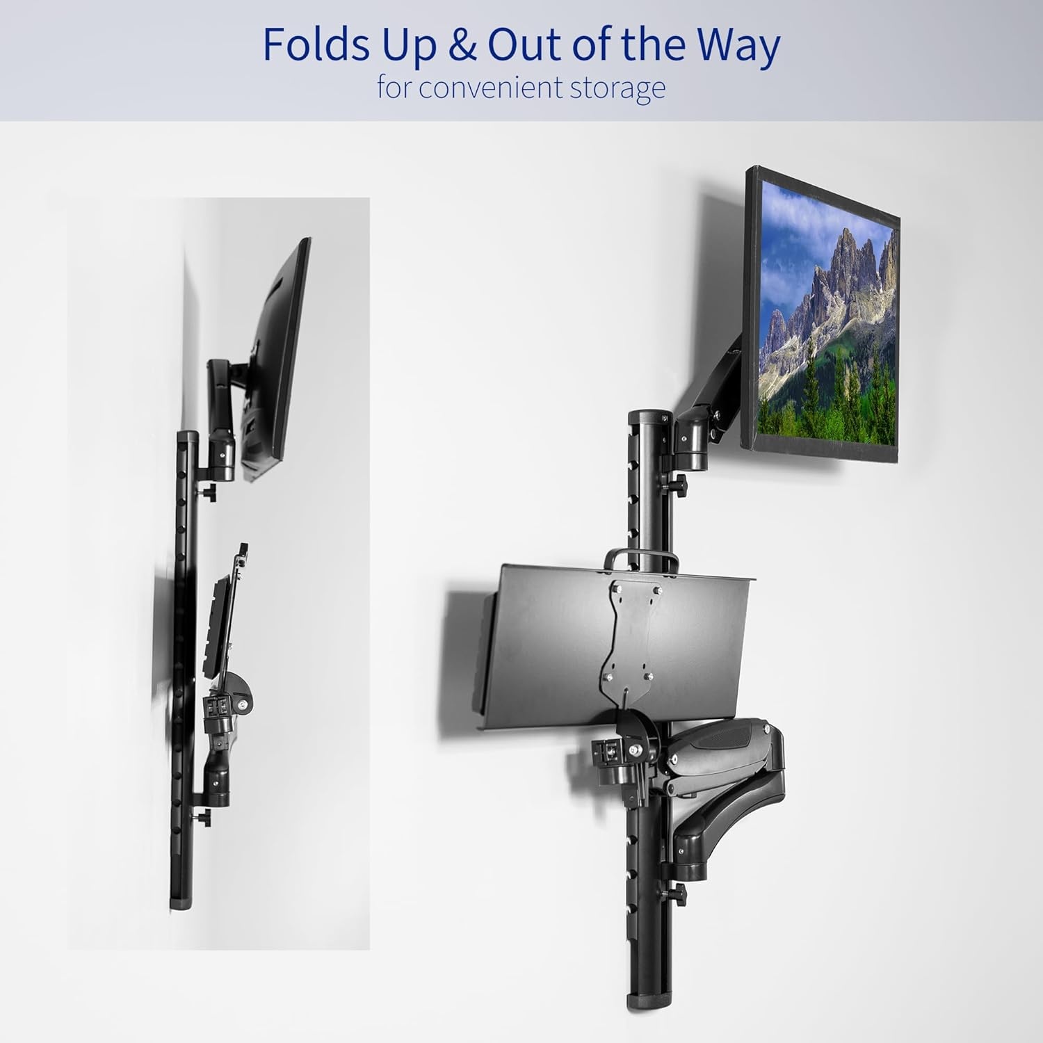 image:imageVIVO Black SitStand Wall Mount Counterbalance Height Adjustable Monitor and Keyboard Workstation for Screens up to 27 inches STANDSIT1KBlack