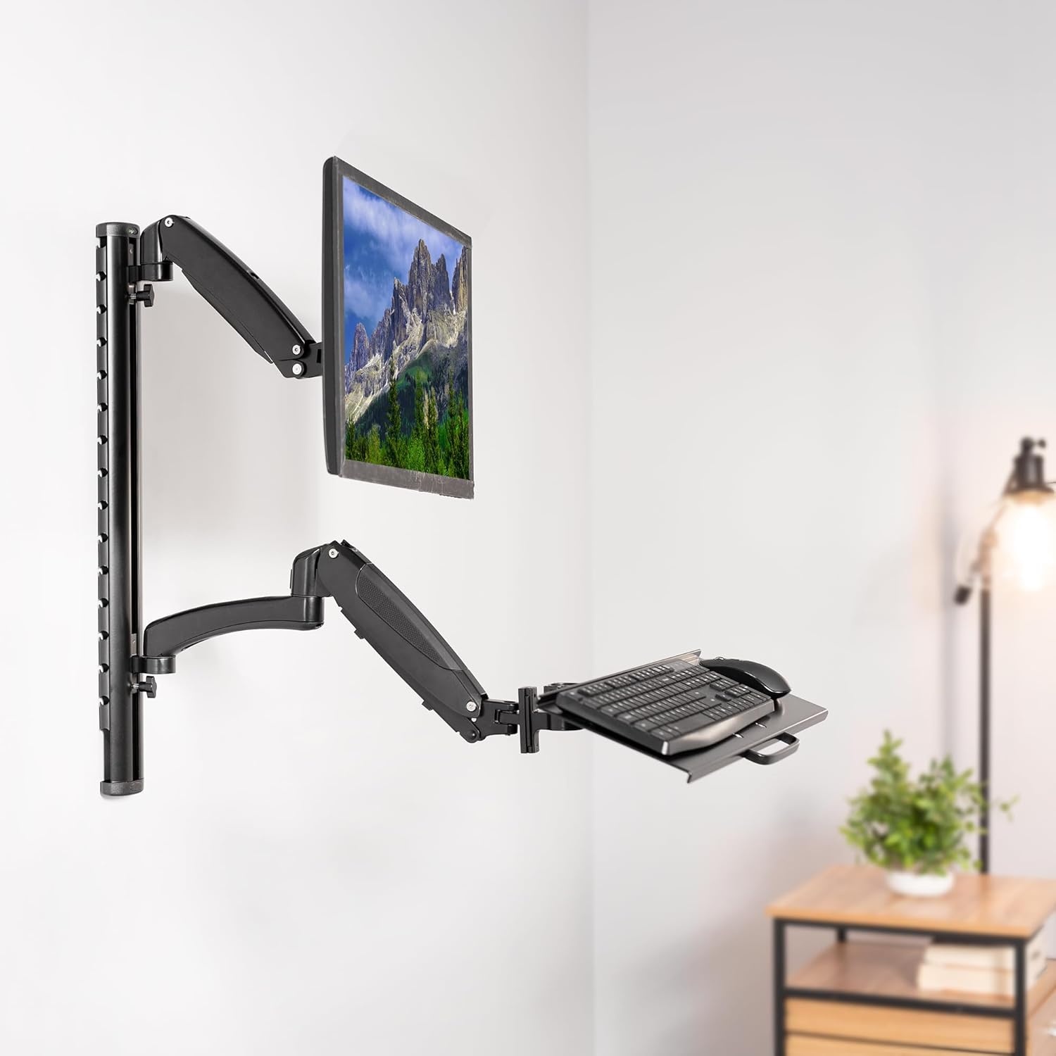 image:imageVIVO Black SitStand Wall Mount Counterbalance Height Adjustable Monitor and Keyboard Workstation for Screens up to 27 inches STANDSIT1KBlack