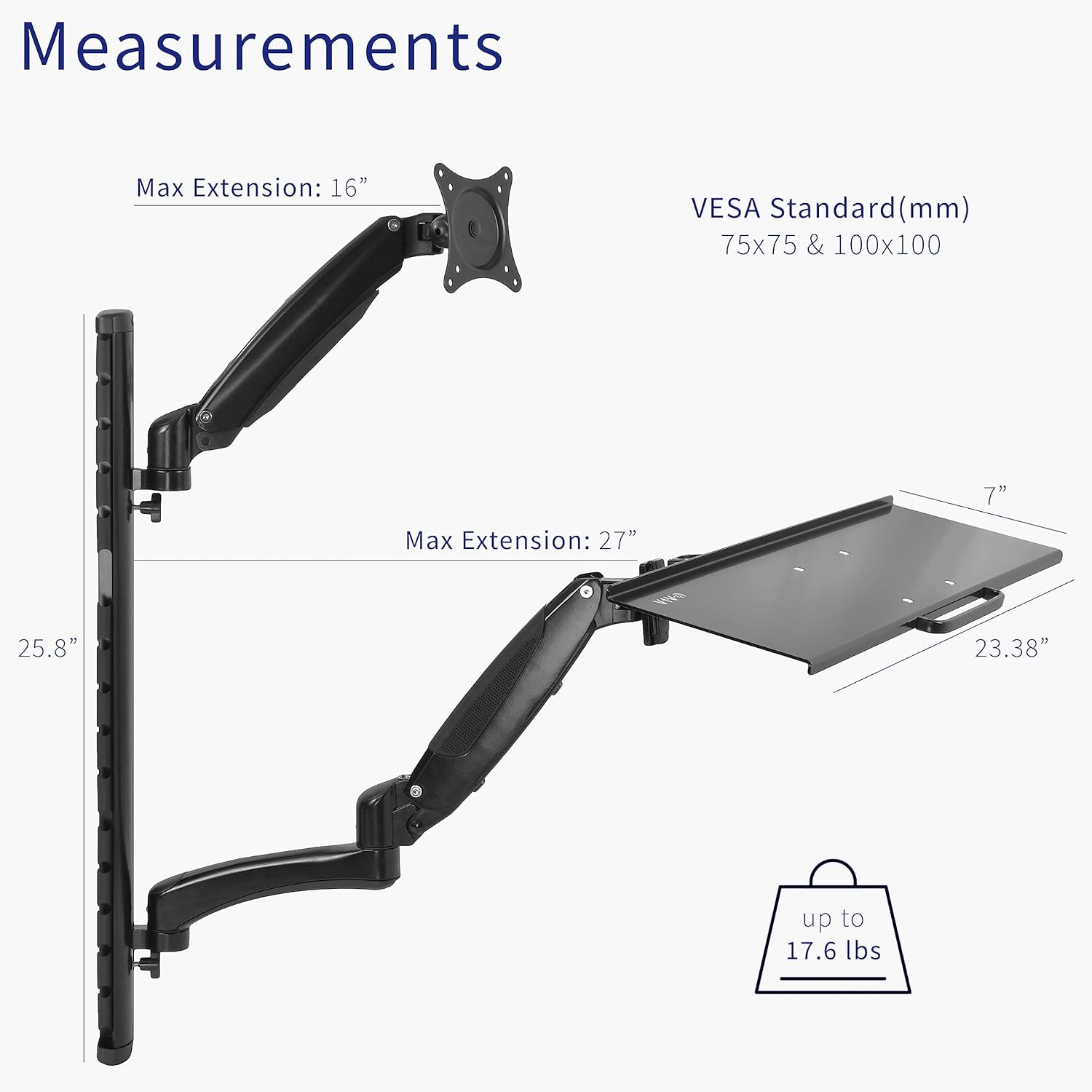 image:imageVIVO Black SitStand Wall Mount Counterbalance Height Adjustable Monitor and Keyboard Workstation for Screens up to 27 inches STANDSIT1KBlack