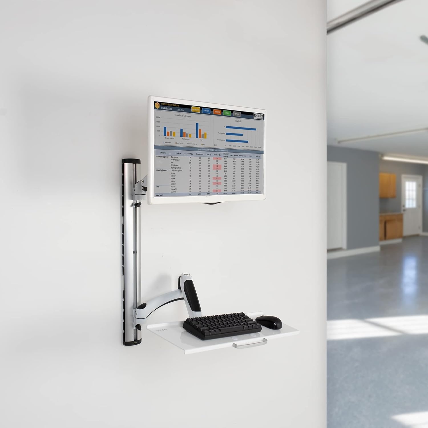 image:imageVIVO Black SitStand Wall Mount Counterbalance Height Adjustable Monitor and Keyboard Workstation for Screens up to 27 inches STANDSIT1KWhite