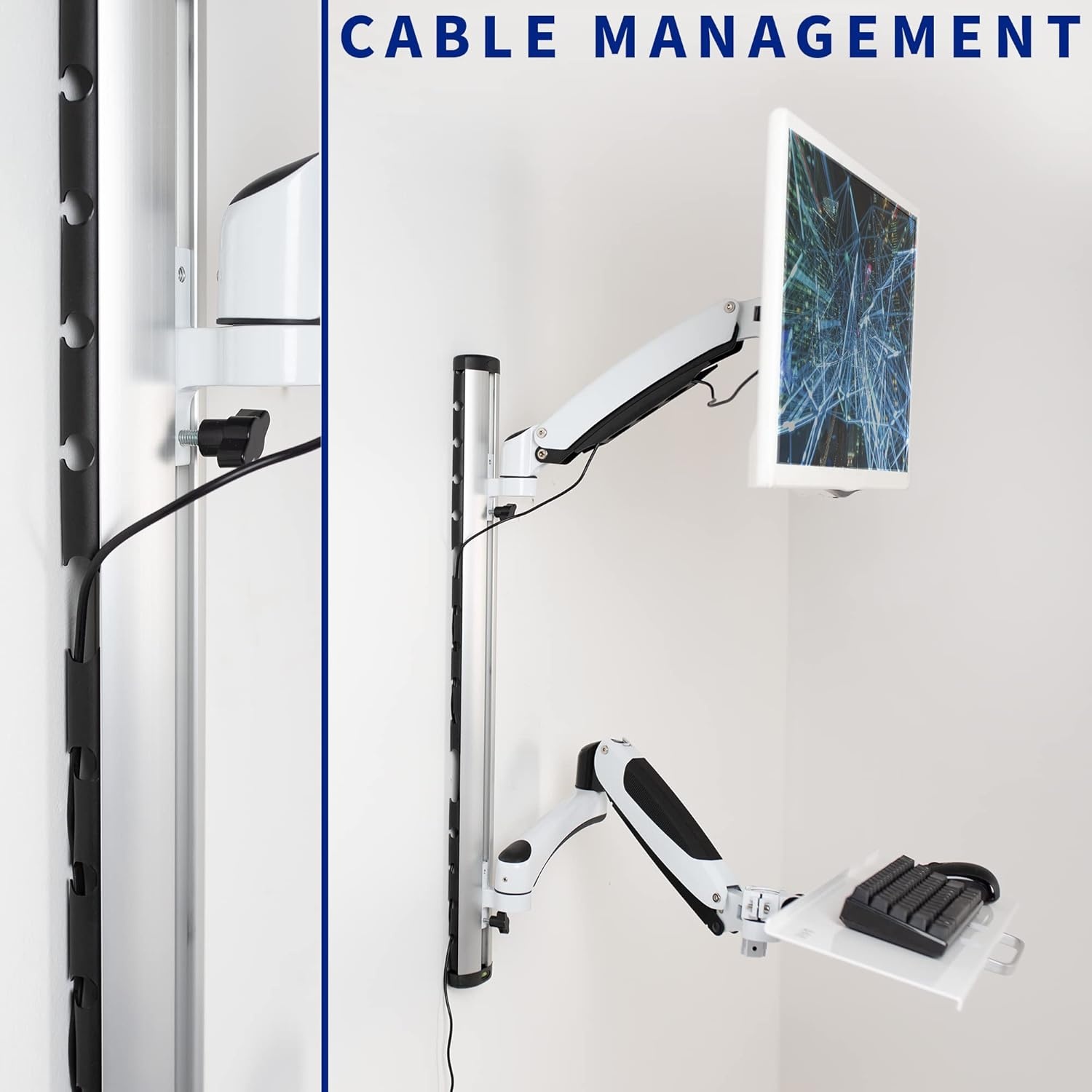image:imageVIVO Black SitStand Wall Mount Counterbalance Height Adjustable Monitor and Keyboard Workstation for Screens up to 27 inches STANDSIT1KWhite