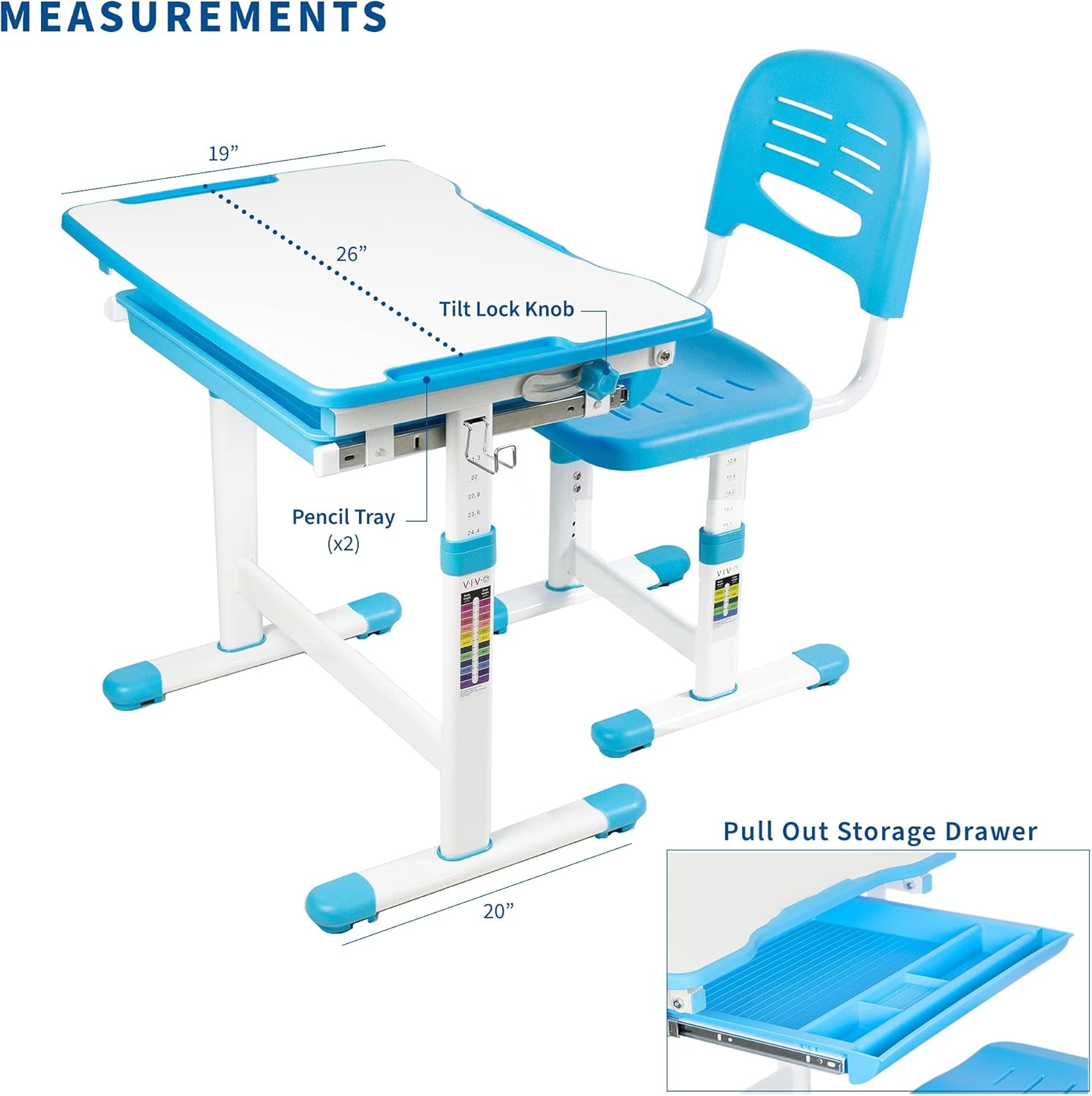 image:imageVIVO Pink Height Adjustable Childrens Desk and Chair Set Kids Interactive WorkstationBlue