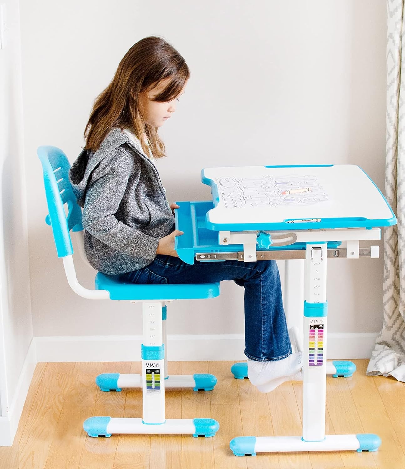 image:imageVIVO Pink Height Adjustable Childrens Desk and Chair Set Kids Interactive WorkstationBlue