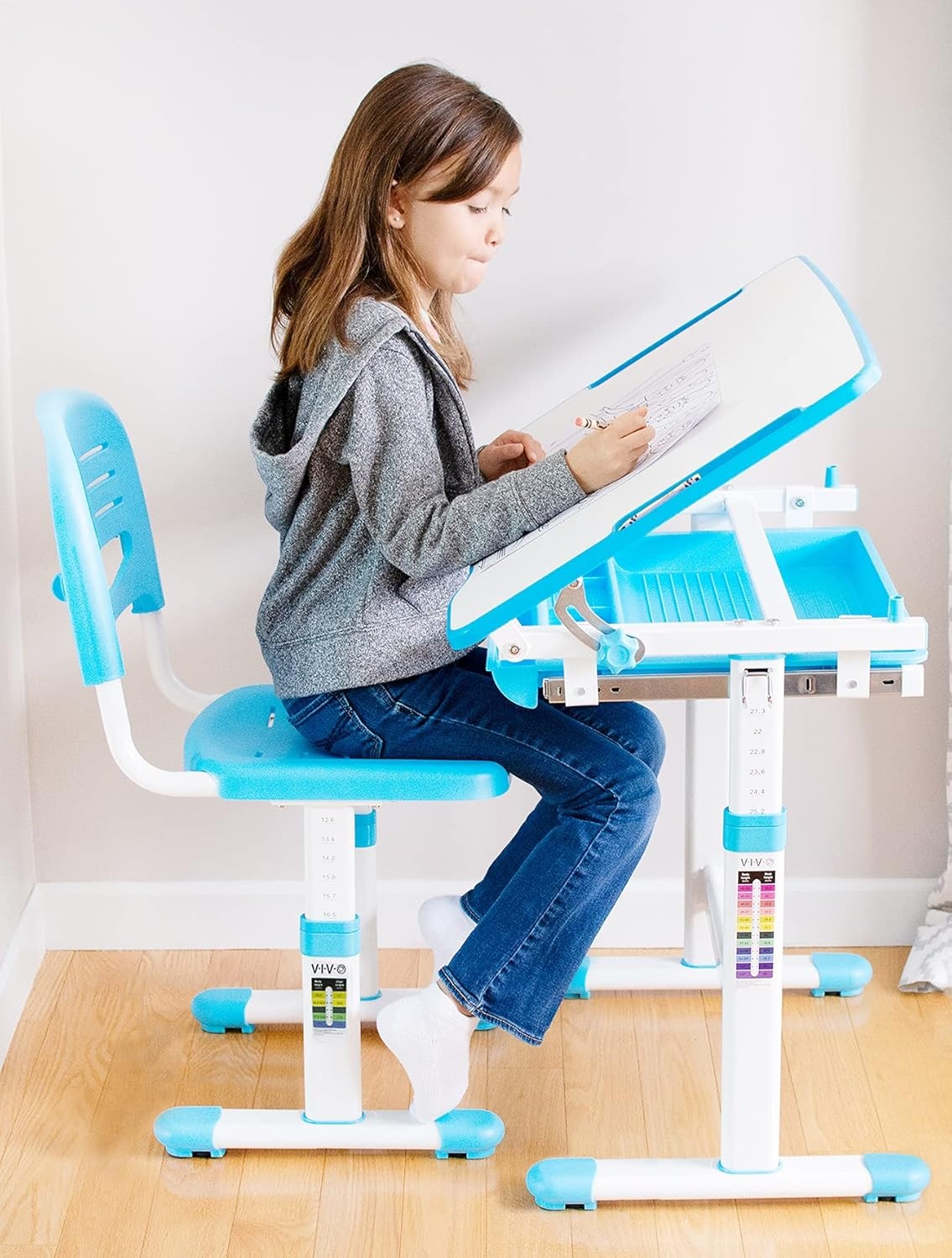 image:imageVIVO Pink Height Adjustable Childrens Desk and Chair Set Kids Interactive WorkstationBlue