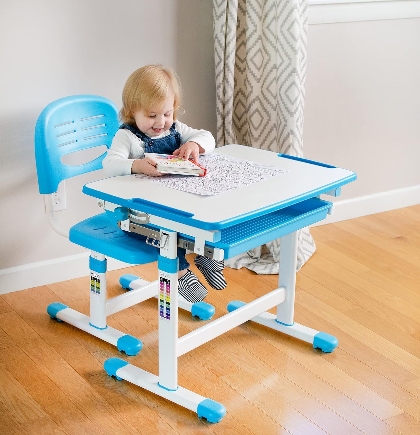image:imageVIVO Pink Height Adjustable Childrens Desk and Chair Set Kids Interactive WorkstationBlue