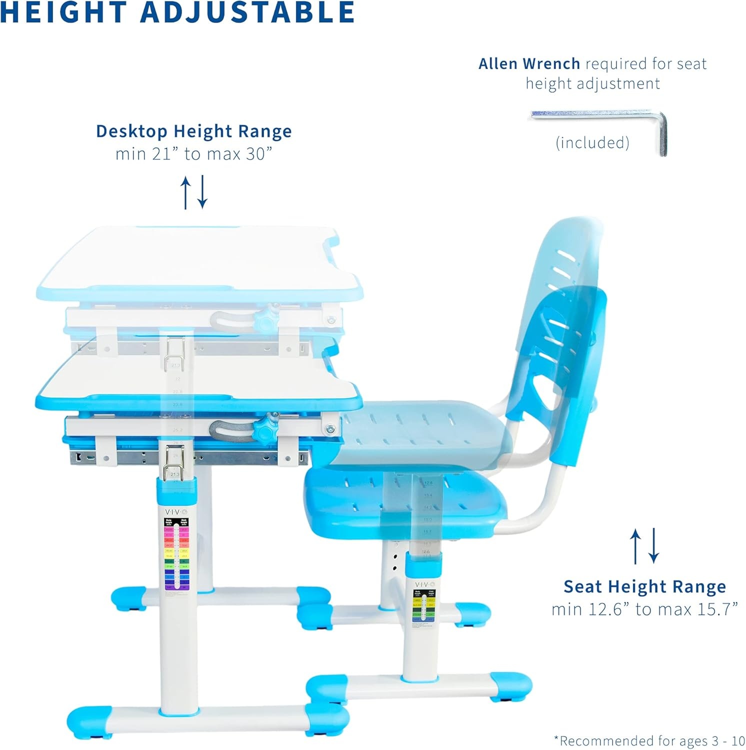 image:imageVIVO Pink Height Adjustable Childrens Desk and Chair Set Kids Interactive WorkstationBlue