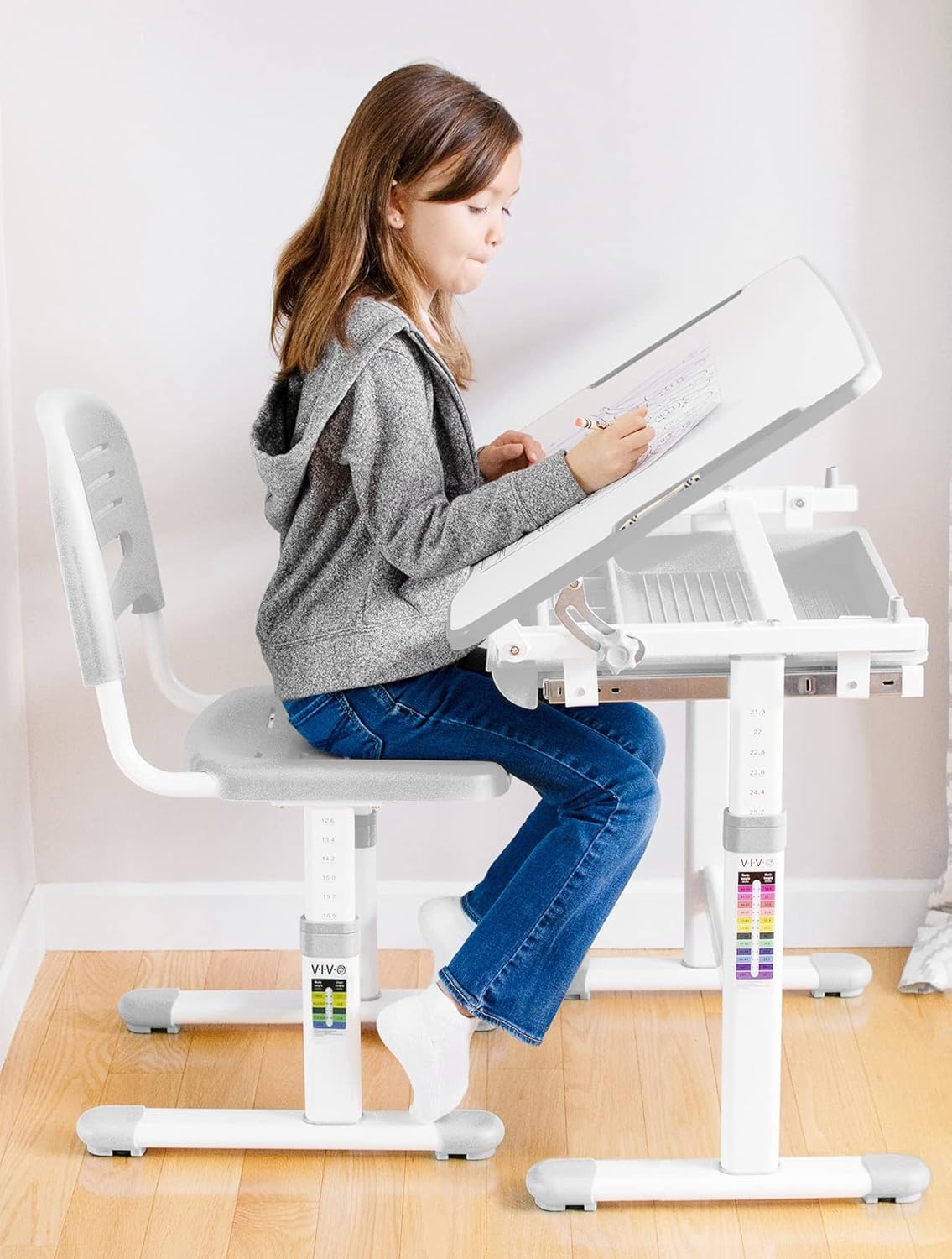 image:imageVIVO Pink Height Adjustable Childrens Desk and Chair Set Kids Interactive WorkstationGrey