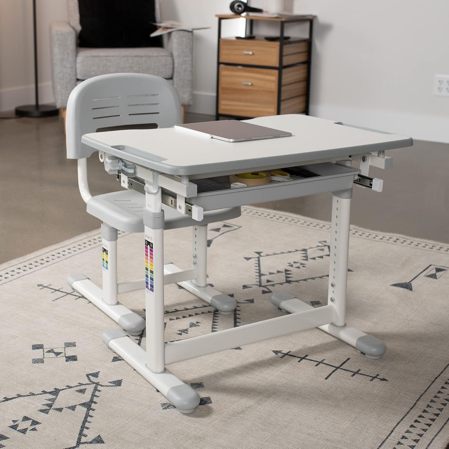 image:imageVIVO Pink Height Adjustable Childrens Desk and Chair Set Kids Interactive WorkstationGrey