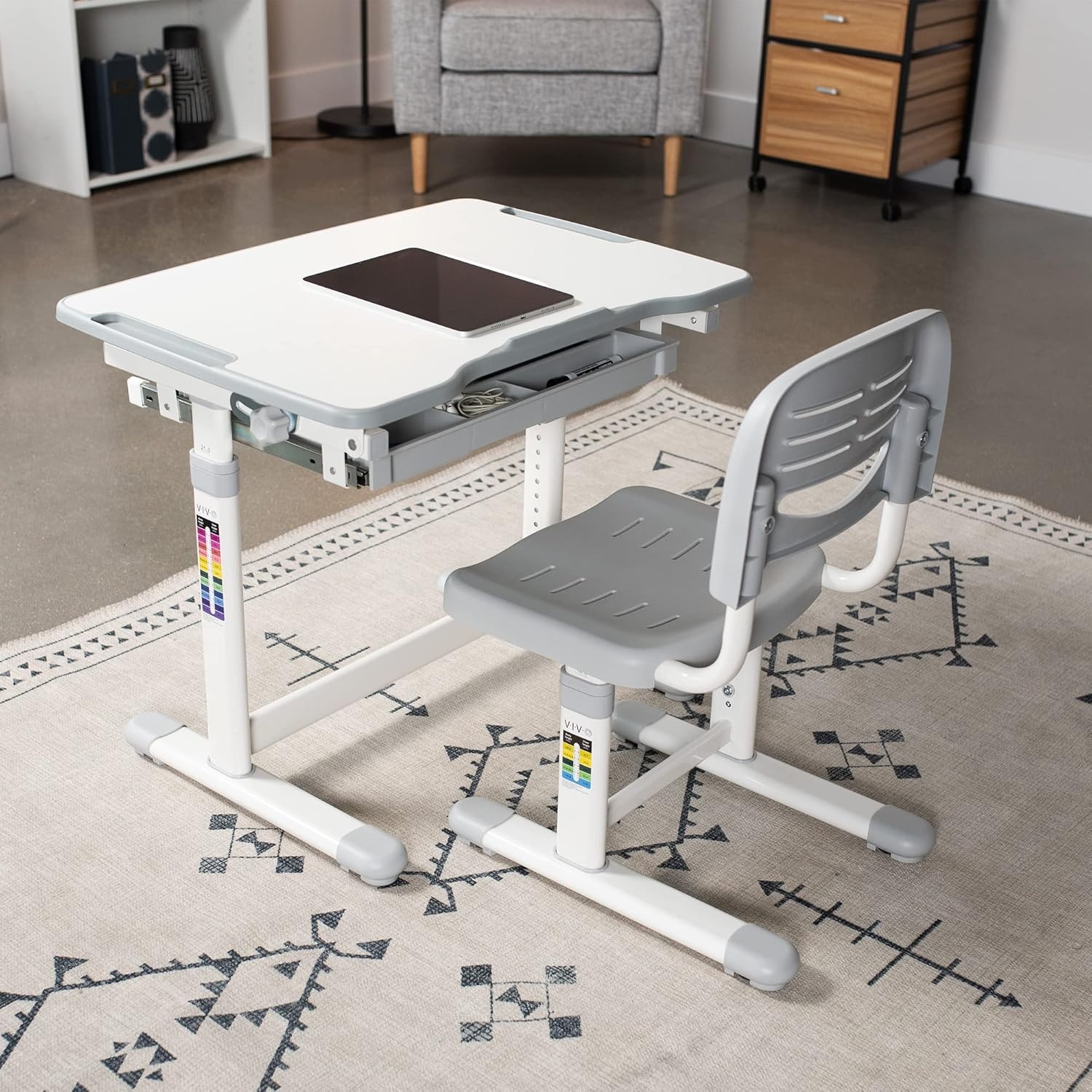 image:imageVIVO Pink Height Adjustable Childrens Desk and Chair Set Kids Interactive WorkstationGrey