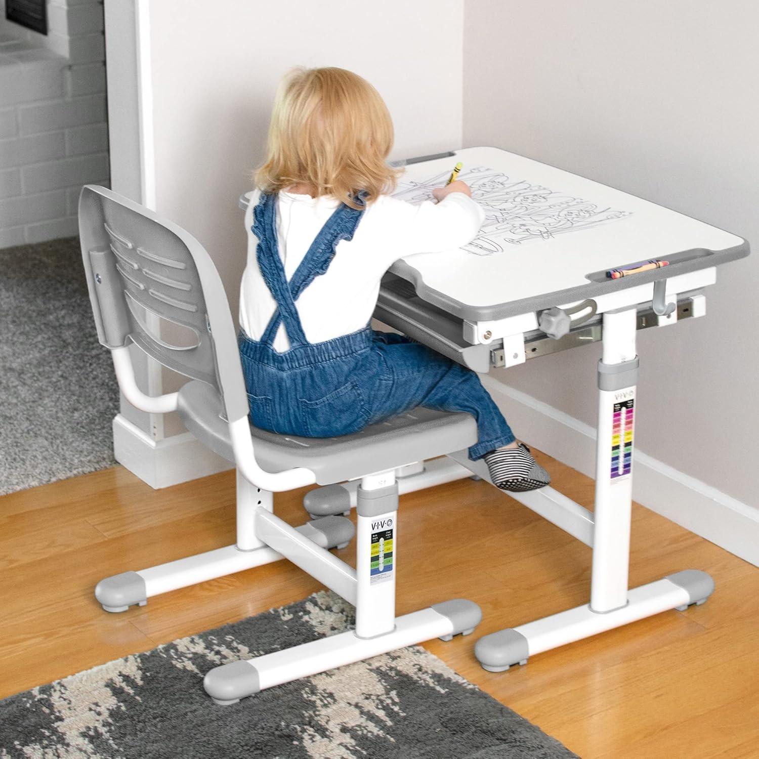 image:imageVIVO Pink Height Adjustable Childrens Desk and Chair Set Kids Interactive WorkstationGrey