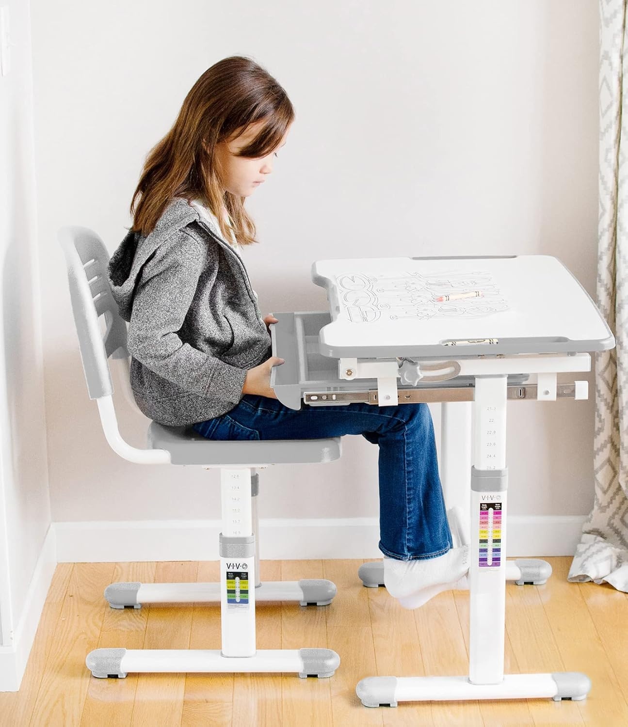 image:imageVIVO Pink Height Adjustable Childrens Desk and Chair Set Kids Interactive WorkstationGrey