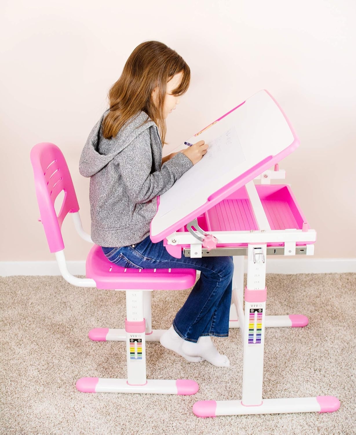 image:imageVIVO Pink Height Adjustable Childrens Desk and Chair Set Kids Interactive WorkstationPink