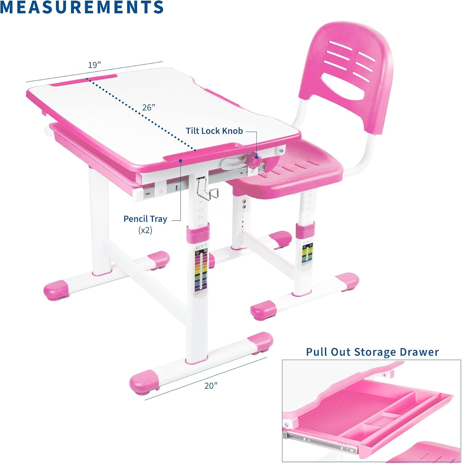 image:imageVIVO Pink Height Adjustable Childrens Desk and Chair Set Kids Interactive WorkstationPink