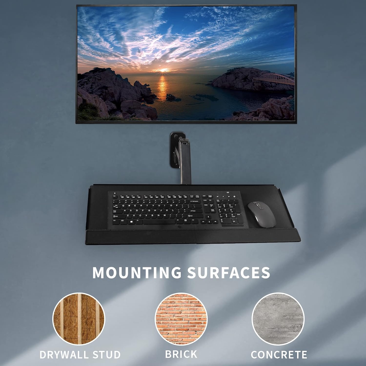 image:imageVIVO SitStand 17 to 32 inch Single Monitor Wall Mount with Pneumatic Arm Keyboard Tray Combo Height Adjustable Max VESA 100x100mm Black MountVWKB1Monitor and Keyboard Mount
