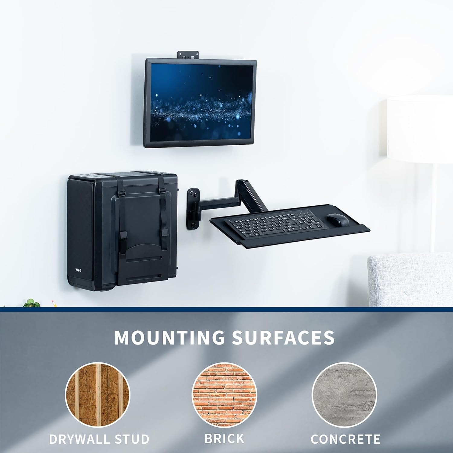image:imageVIVO SitStand 17 to 32 inch Single Monitor Wall Mount with Pneumatic Arm Keyboard Tray Combo Height Adjustable Max VESA 100x100mm Black MountVWKB1Monitor Keyboard and PC Mount