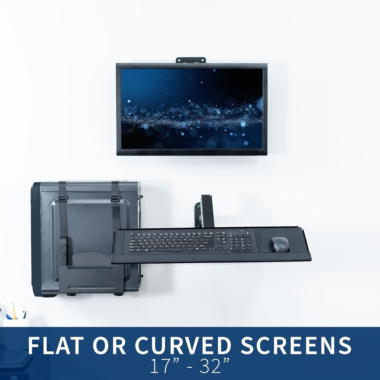 image:imageVIVO SitStand 17 to 32 inch Single Monitor Wall Mount with Pneumatic Arm Keyboard Tray Combo Height Adjustable Max VESA 100x100mm Black MountVWKB1Monitor Keyboard and PC Mount