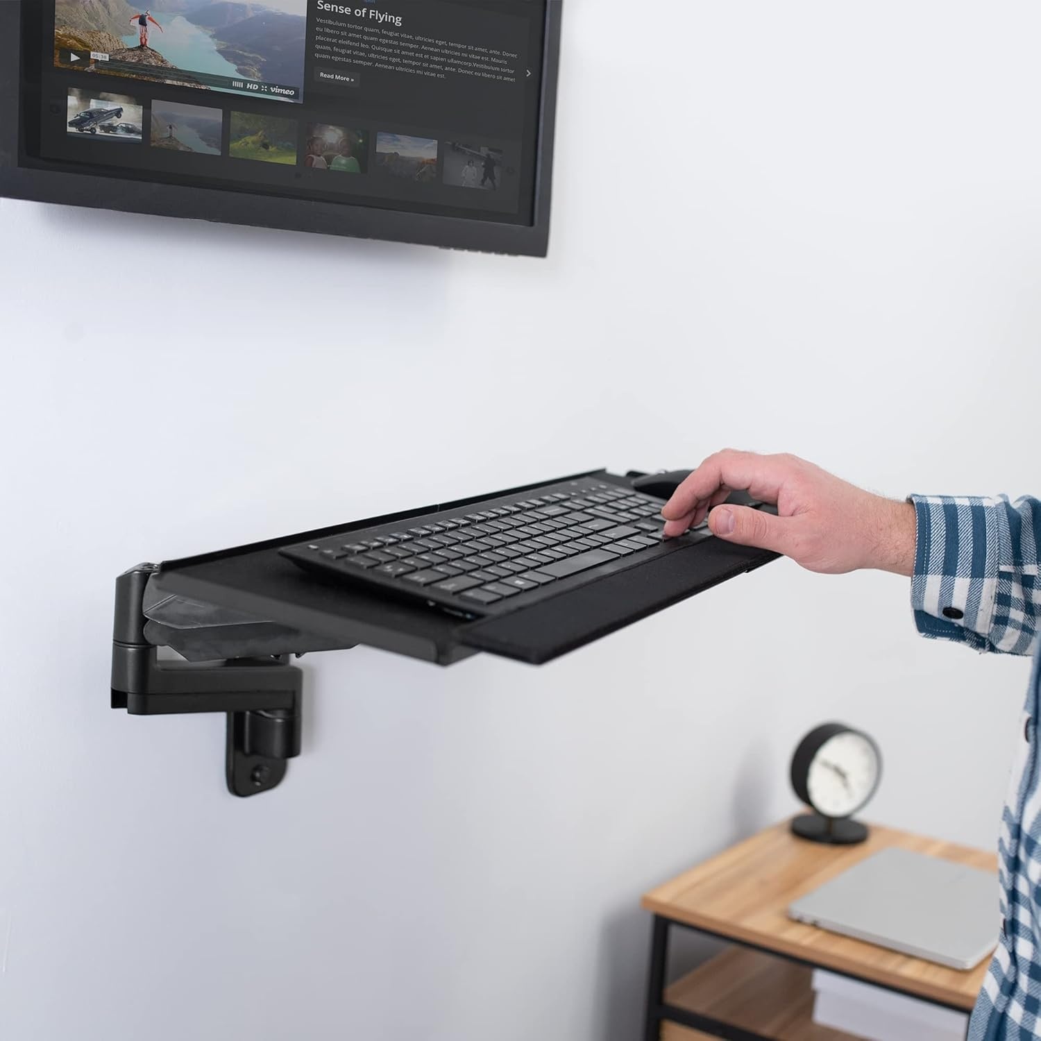 image:imageVIVO SitStand 17 to 32 inch Single Monitor Wall Mount with Pneumatic Arm Keyboard Tray Combo Height Adjustable Max VESA 100x100mm Black MountVWKB1Monitor and Keyboard Mount