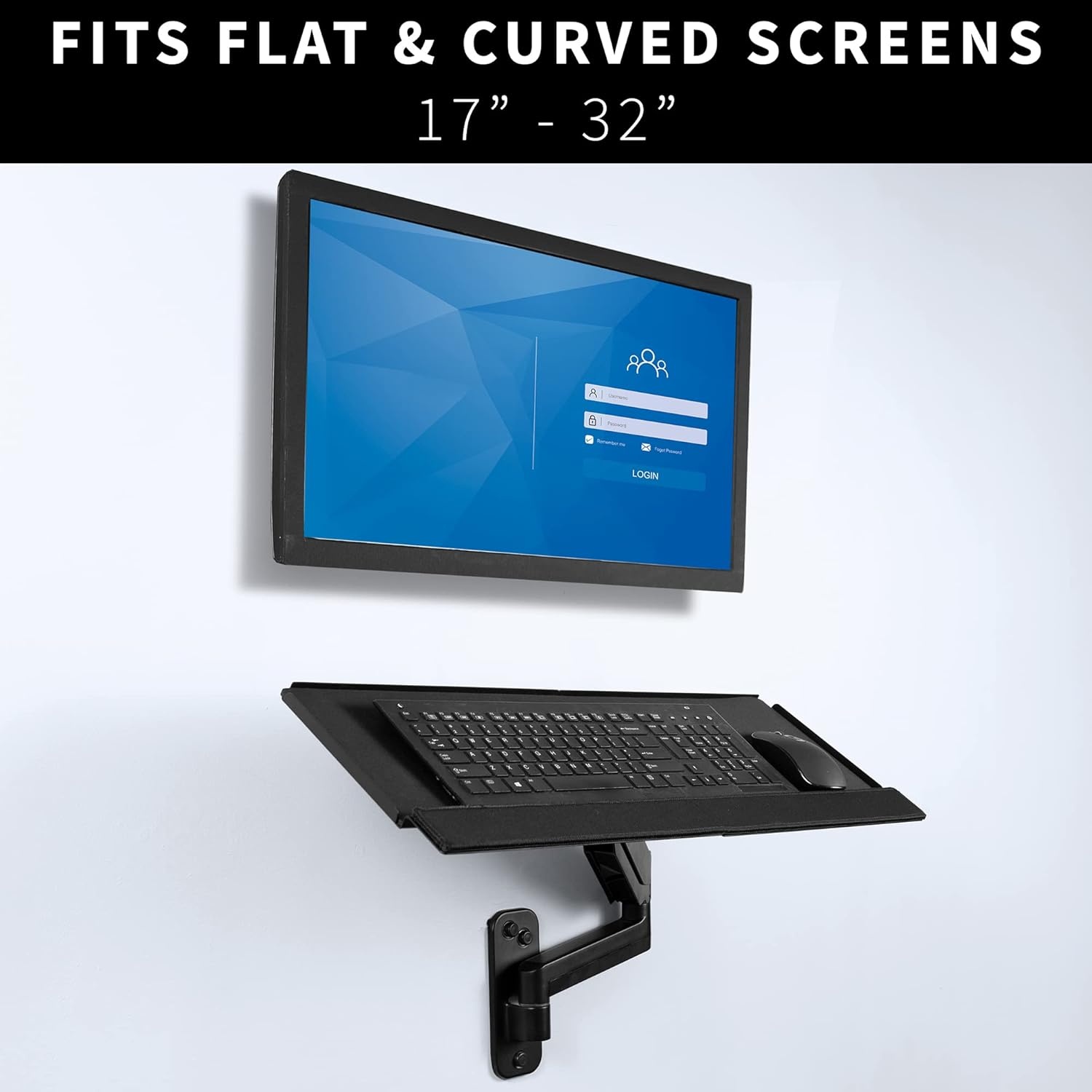 image:imageVIVO SitStand 17 to 32 inch Single Monitor Wall Mount with Pneumatic Arm Keyboard Tray Combo Height Adjustable Max VESA 100x100mm Black MountVWKB1Monitor and Keyboard Mount