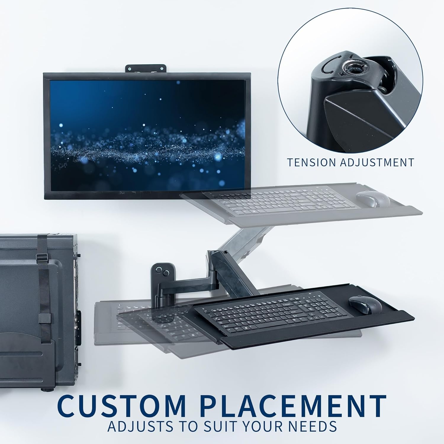 image:imageVIVO SitStand 17 to 32 inch Single Monitor Wall Mount with Pneumatic Arm Keyboard Tray Combo Height Adjustable Max VESA 100x100mm Black MountVWKB1Monitor Keyboard and PC Mount