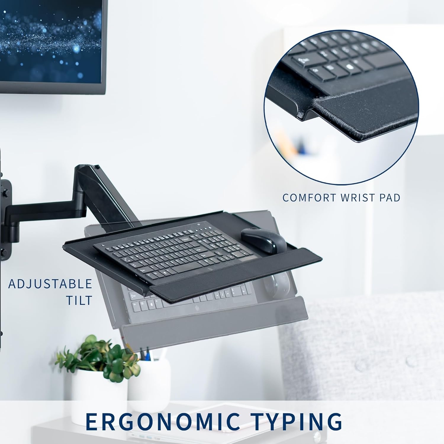 image:imageVIVO SitStand 17 to 32 inch Single Monitor Wall Mount with Pneumatic Arm Keyboard Tray Combo Height Adjustable Max VESA 100x100mm Black MountVWKB1Monitor Keyboard and PC Mount