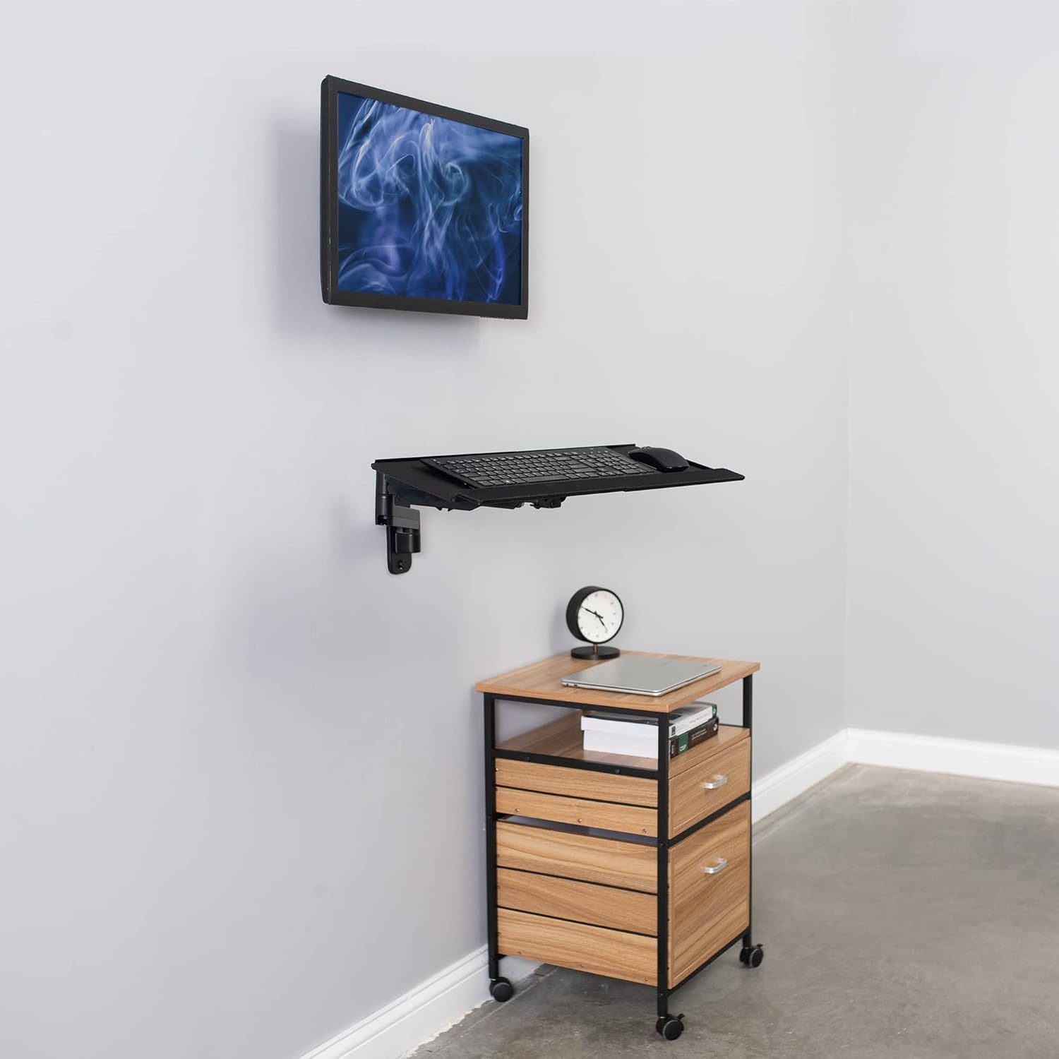 image:imageVIVO SitStand 17 to 32 inch Single Monitor Wall Mount with Pneumatic Arm Keyboard Tray Combo Height Adjustable Max VESA 100x100mm Black MountVWKB1Monitor and Keyboard Mount