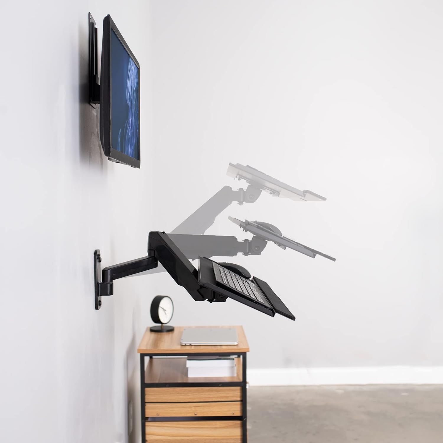 image:imageVIVO SitStand 17 to 32 inch Single Monitor Wall Mount with Pneumatic Arm Keyboard Tray Combo Height Adjustable Max VESA 100x100mm Black MountVWKB1Monitor and Keyboard Mount