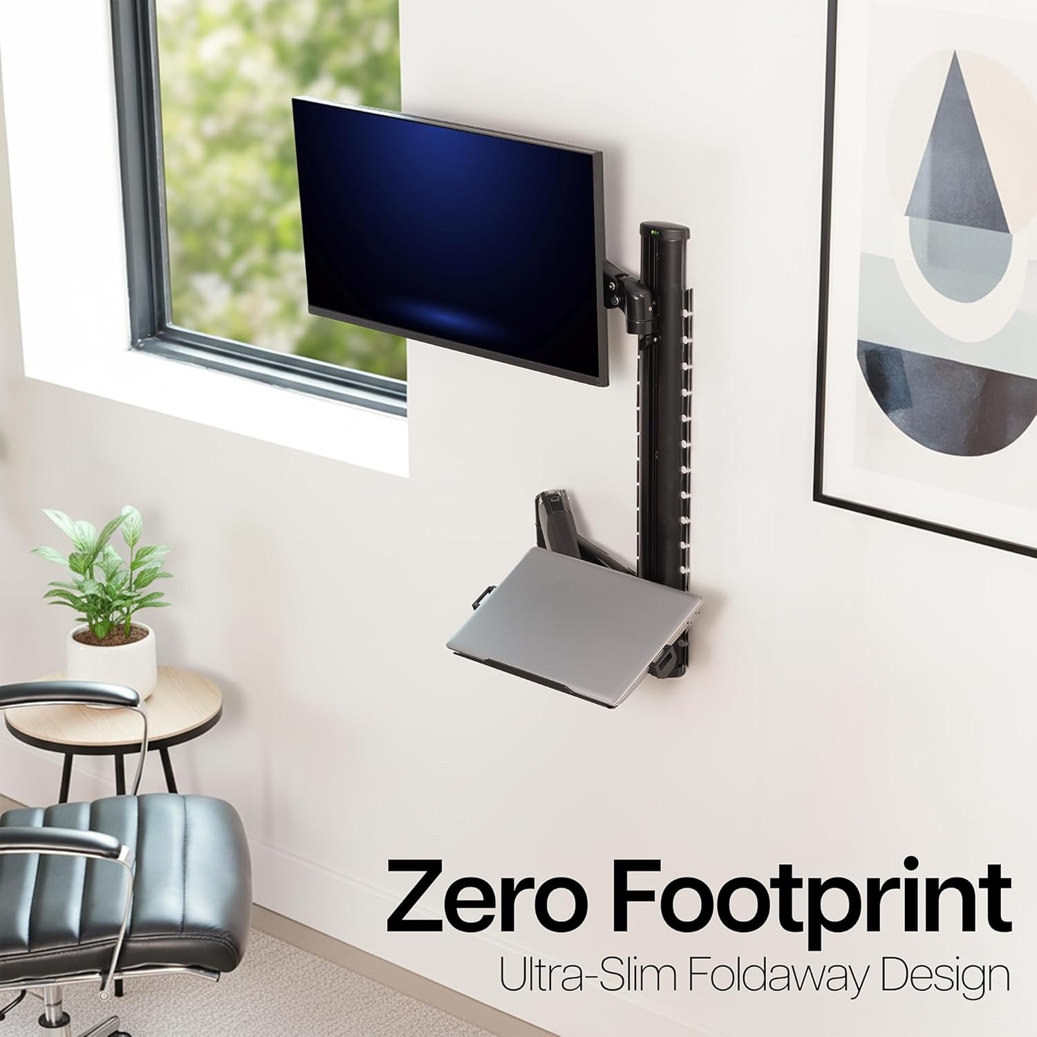 image:imageVIVO SitStand Wall Mount Counterbalance Height Adjustable Monitor and Laptop Workstation for Screens up to 27 inches STANDSIT1L