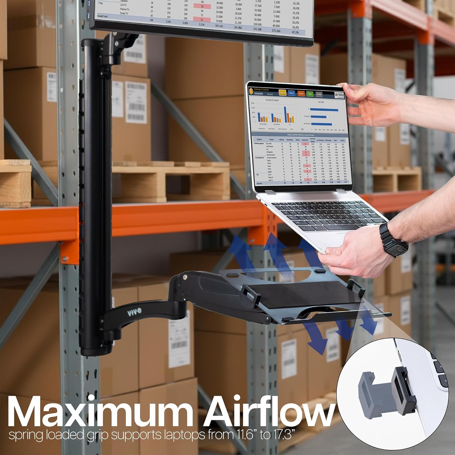 image:imageVIVO SitStand Wall Mount Counterbalance Height Adjustable Monitor and Laptop Workstation for Screens up to 27 inches STANDSIT1L