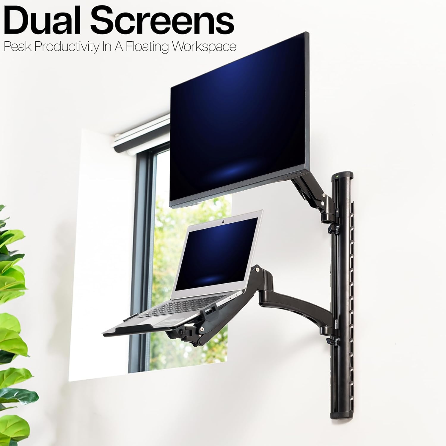 image:imageVIVO SitStand Wall Mount Counterbalance Height Adjustable Monitor and Laptop Workstation for Screens up to 27 inches STANDSIT1L