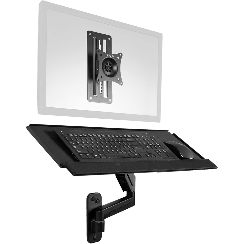 image:imageVIVO SitStand 17 to 32 inch Single Monitor Wall Mount with Pneumatic Arm Keyboard Tray Combo Height Adjustable Max VESA 100x100mm Black MountVWKB1Monitor and Keyboard Mount