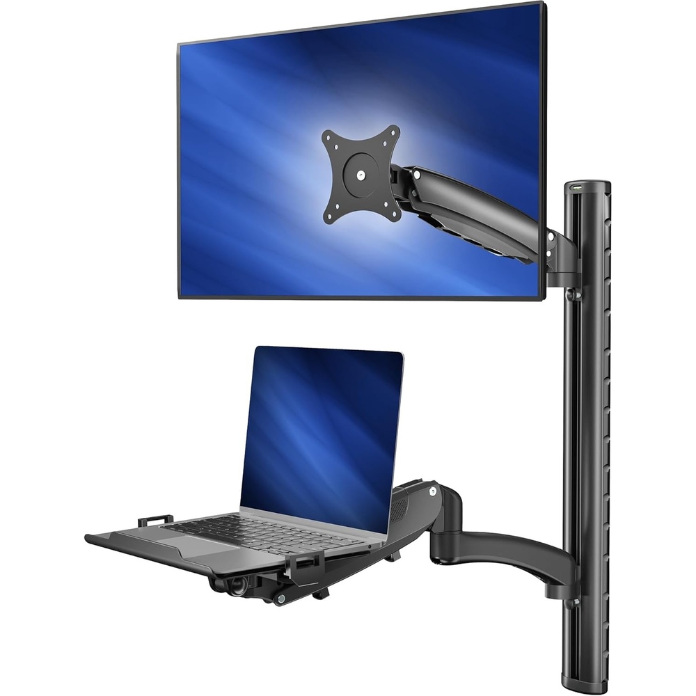 image:imageVIVO SitStand Wall Mount Counterbalance Height Adjustable Monitor and Laptop Workstation for Screens up to 27 inches STANDSIT1L
