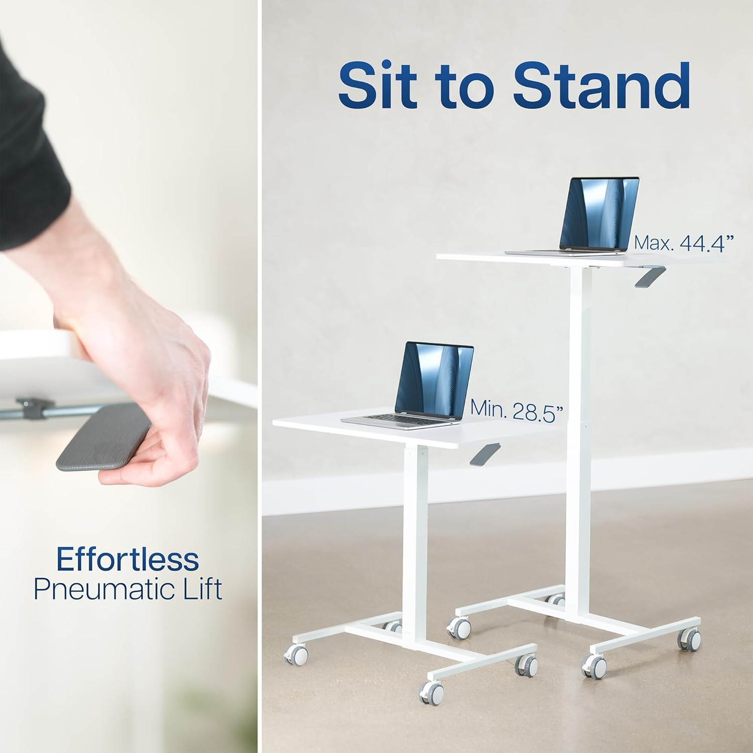 image:imageVIVO Mobile 28 inch Standing Laptop Cart Height Adjustable Small Rolling Desk Workstation Locking Wheels White CARTV00LW