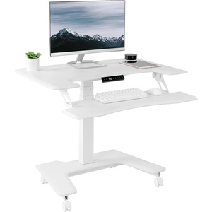 image:imageVIVO Black Electric Mobile Height Adjustable 36 inch Dual Platform Standing Desk with Wheels Rolling Small Space Table Sit Stand Workstation DESKV111VTWhite